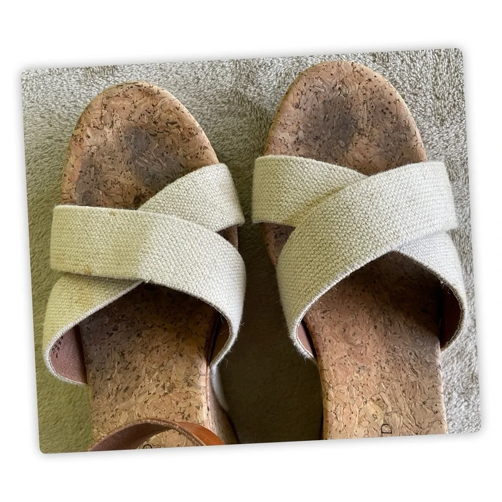 Lucky Brand Marla Cork Wedge Sandals Beige Tan Shoes Elastic Back Size 9.5Medium